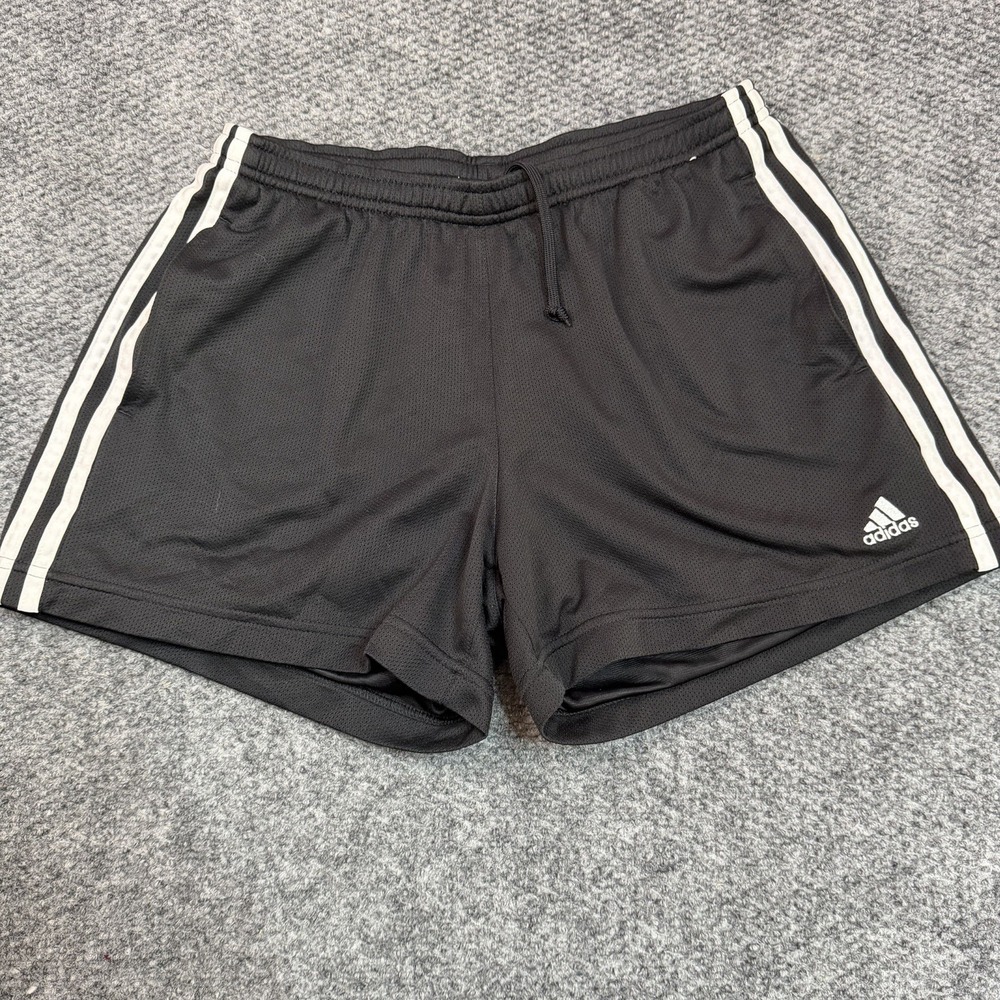 Women's Adidas Logo - Striped  Black Drawstring Sports Shorts Sz M
